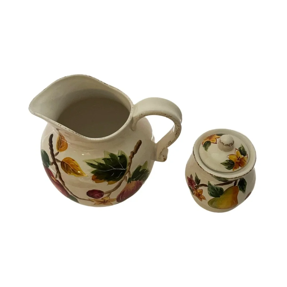 Maxcera Harvest Fruits Pitcher and‎ Sugar Bowl Set – Vibrant Fruit Design
